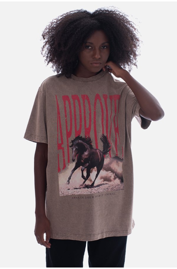Camiseta Bold Approve Animals Horse Marrom Estonada