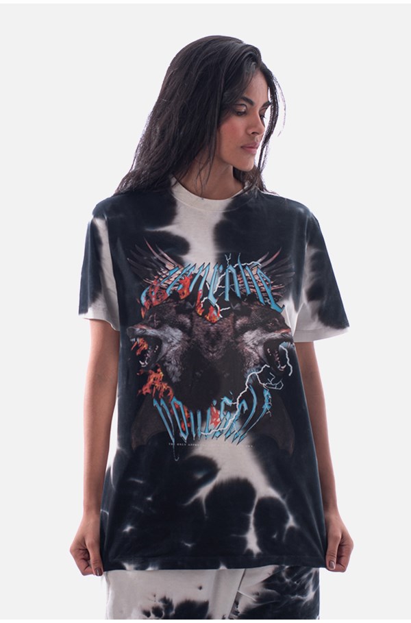 Camiseta Bold Approve Animals Wolf Tie Dye Branca e Preta