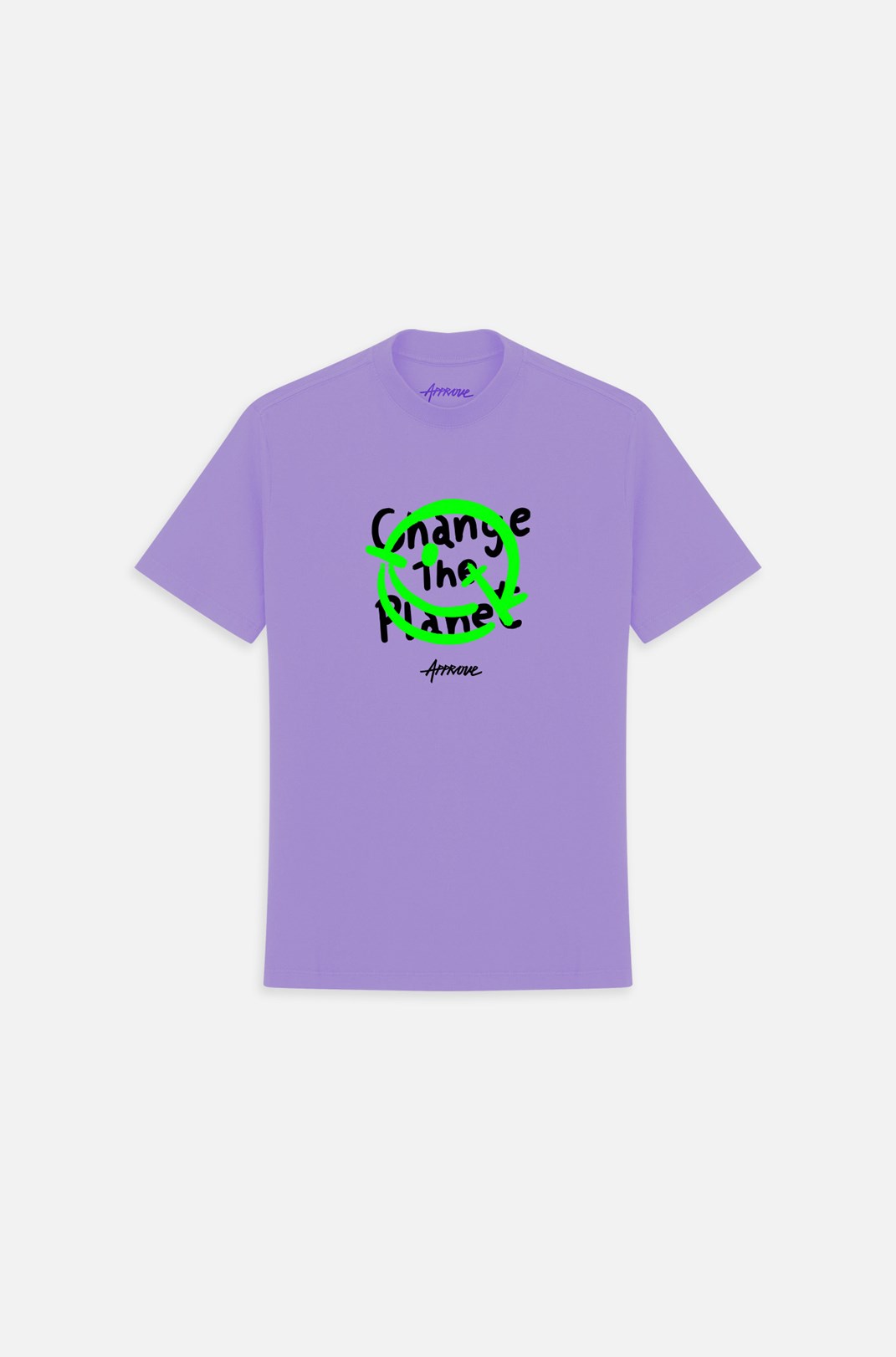 Camiseta Bold Approve Change The Planet Smile Roxa E Verde