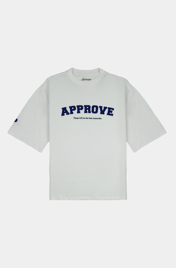 Camiseta Oversized Approve College Off White E Azul Marinho