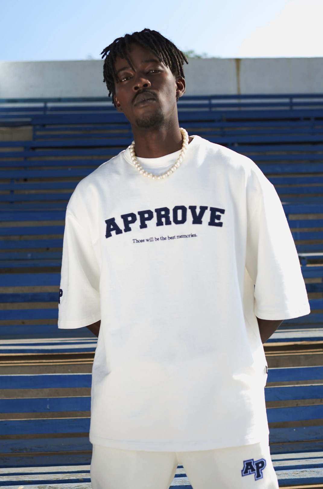 Camiseta Oversized Approve College Off White E Azul Off White