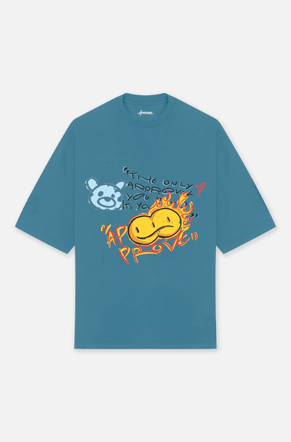 Camiseta Oversized Approve Doodle Azul