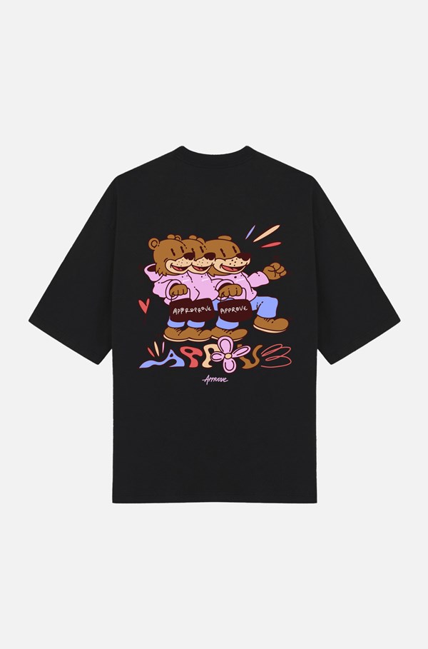 Camiseta Oversized Approve Honey Bear Preta