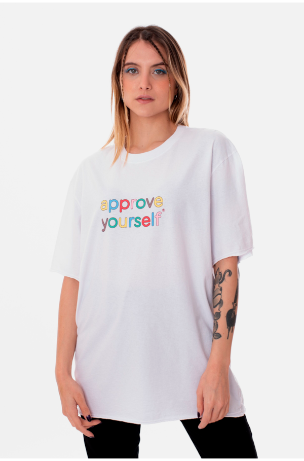 Camiseta Regular Approve Yourself Comic Branca