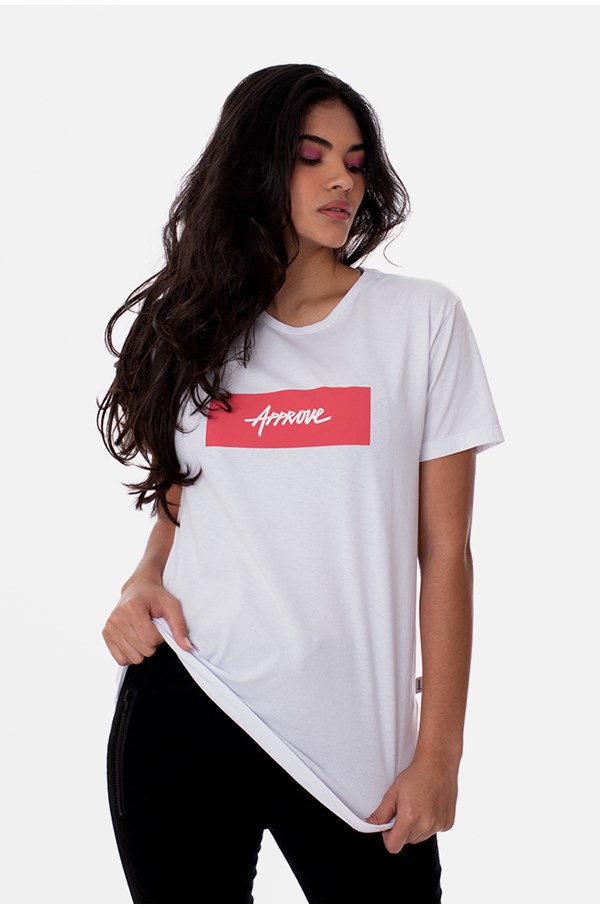 Camiseta Slim Approve Classic Branca e Vermelha V1