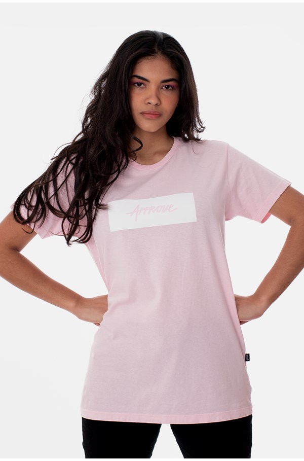 Camiseta Slim Approve Classic Rosa e Branca V1