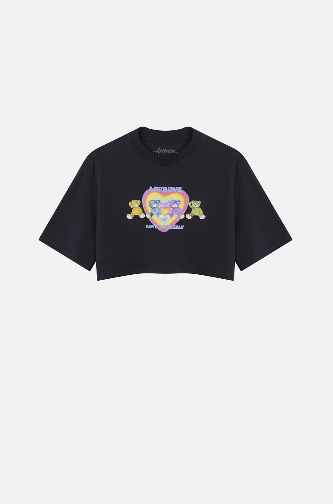 Cropped Bold Approve Rainbow Bear Color Heart Preto