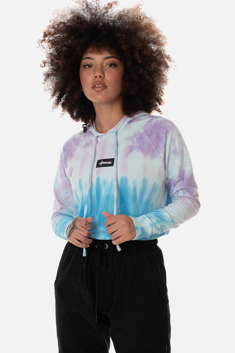 cropped tie dye zip up moletom com capuz