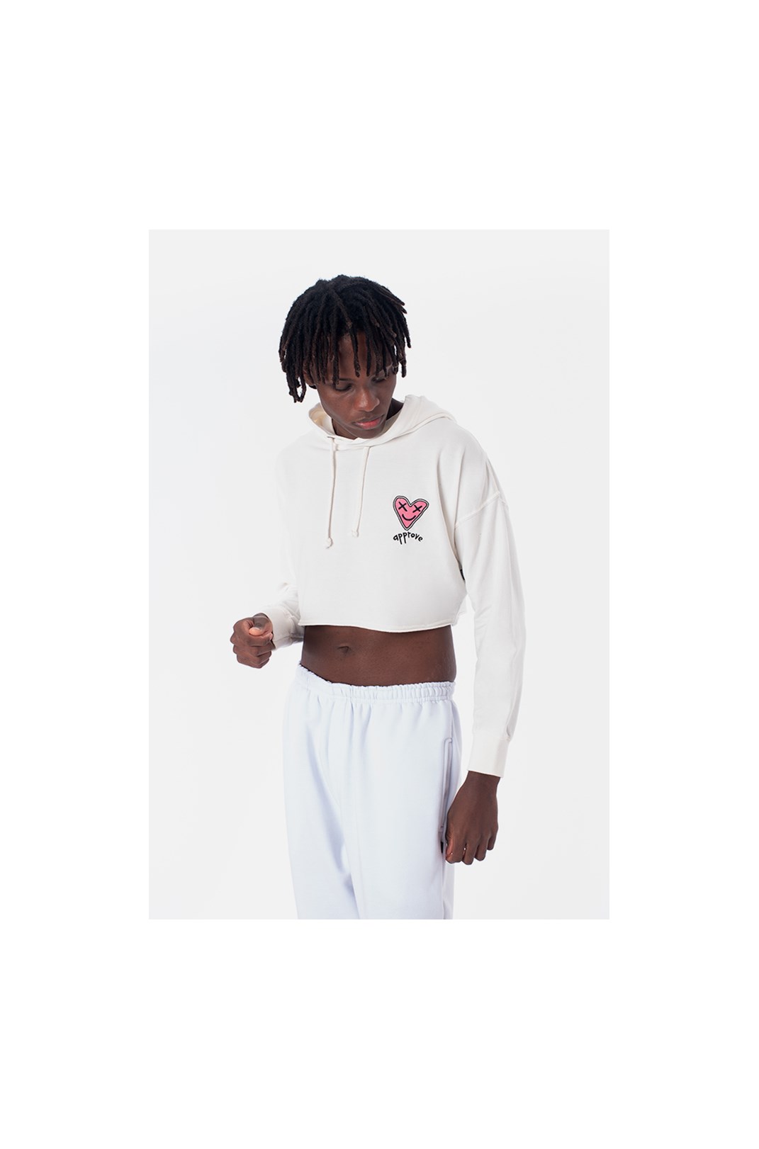 Moletom Cropped Approve Heart Off White