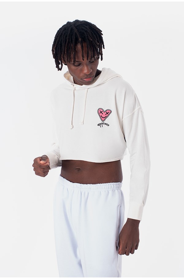 Moletom Cropped Approve Heart Off White